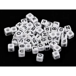 1bag Ix Noir-blanc Perles De Plastique Cube 6mm Avec Des Lettres, D'Autres