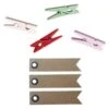 24 Pinces à Linge Bois Blanc Rose Rouge Vert + 20 étiquettes Kraft Fanion