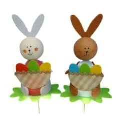 2pcs Kit De Bricolage 2 Lapin De Pâques Lapin Avec Le Sac Et Les Oeufs Pot Bâton Animal Décor à La M