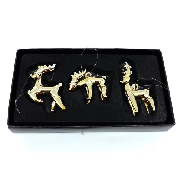 3 Rennes À Suspendre En Verre De Couleur Doré Reflet Argenté, Orangé Thème Noël 3 3 Rennes À Suspendre En Verre De Couleur Doré Reflet Argenté, Orangé Thème Noël – Image 3