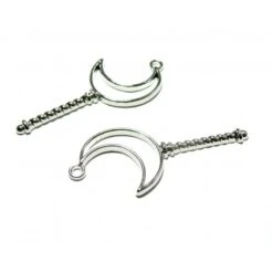 4 Breloques Pendentifs SCEPTRE LUNE Argent Platine 54mm Pour Créations En Résine Et Fimo H504P