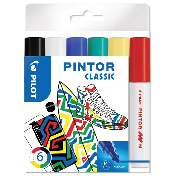 Pilot Assortiment De Feutres Pintor - Pointe Moyenne - Couleurs Classiques - 6 Pcs 1 Pilot Assortiment De Feutres Pintor - Pointe Moyenne - Couleurs Classiques - 6 Pcs