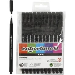Creativ Company Assortiment De Feutres Techniques Fineliner - Noir - Pointe Fine - 12 Pcs