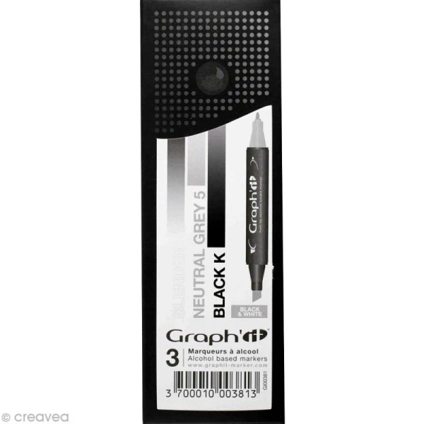 Assortiment Feutre à Alcool Graph'it Dégradé Black & White X 3 1 Assortiment Feutre à Alcool Graph'it Dégradé Black & White X 3
