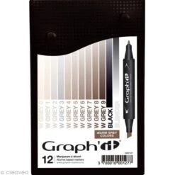 Assortiment Feutre à Alcool Graph'it Warm Grey Colors X 12
