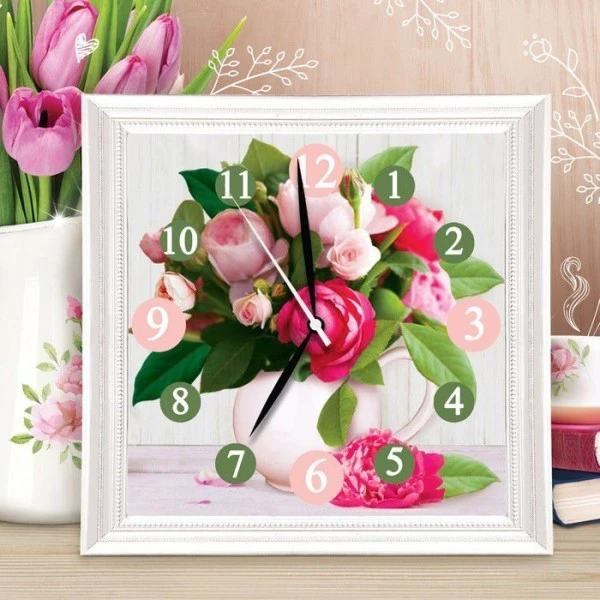Bouquet De Pivoines, Pour, Horloge Peinture Par Numéros Diy Kit, Artisanat Ensemble, Accueil Mur Déc 2 Bouquet De Pivoines, Pour, Horloge Peinture Par Numéros Diy Kit, Artisanat Ensemble, Accueil Mur Déc – Image 2