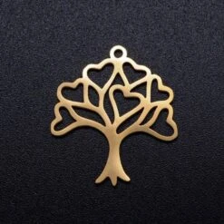 BU11220308164750 NO2 PAX 2 Pendentifs, Breloques - Arbre à Cœurs - 21 Mm - Doré En Acier Inoxydable