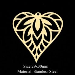 BU11220402100534 NO 12 PAX 1 Breloque - Cœur Travaillé - 29 Par 30 Mm - Doré En Acier Inoxydable 201