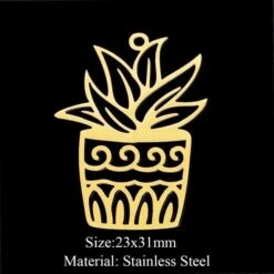 BU11220402100534 NO 4 PAX 1 Breloque - Plante Dans Pot - 23 Par 31 Mm - Doré En Acier Inoxydable 201