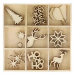 Coffret De 27 Mini Décorations En Bois De Noël