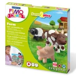 Coffret Fimo Kids, Animaux De La Ferme, 4 Pains à Modeler Et Accessoires, Kit Créatif Enfant
