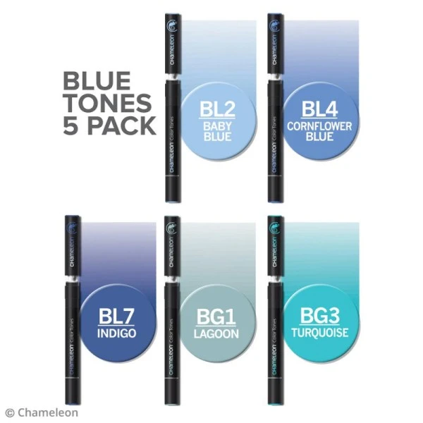 Coffret Marqueurs Chameleon - Blue Tones - 5 Feutres 2 Coffret Marqueurs Chameleon - Blue Tones - 5 Feutres – Image 2