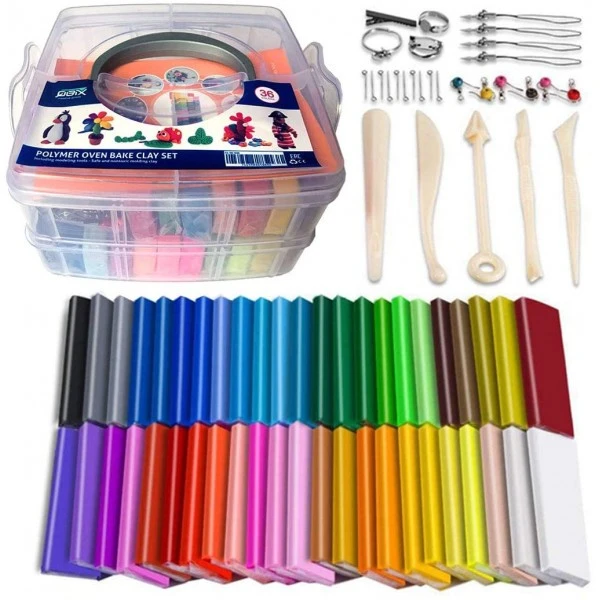 Coffret Pâte Polymère Qbix 36 Barrettes + Outils De Sculpture + Boîte De Rangement 1 Coffret Pâte Polymère Qbix 36 Barrettes + Outils De Sculpture + Boîte De Rangement