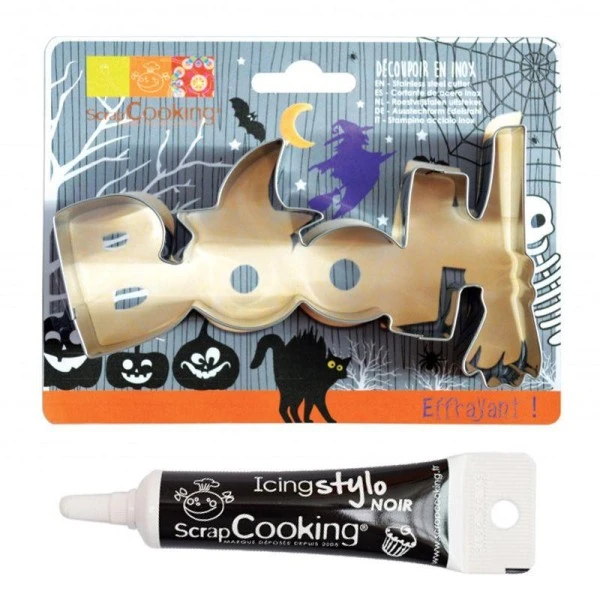 Découpoir à Biscuits En Inox Booh Halloween + Stylo Alimentaire Noir 1 Découpoir à Biscuits En Inox Booh Halloween + Stylo Alimentaire Noir