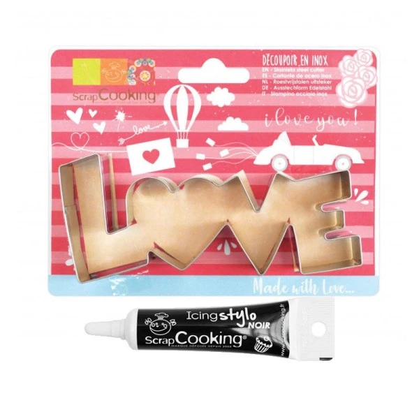 Découpoir à Biscuits En Inox Love + Stylo De Glaçage Noir 1 Découpoir à Biscuits En Inox Love + Stylo De Glaçage Noir
