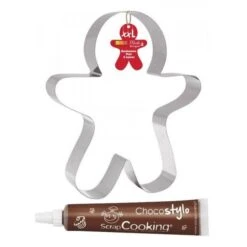 Découpoir à Pâtisserie Inox XXL Bonhomme En Pain D'épice + 1 Stylo Chocolat