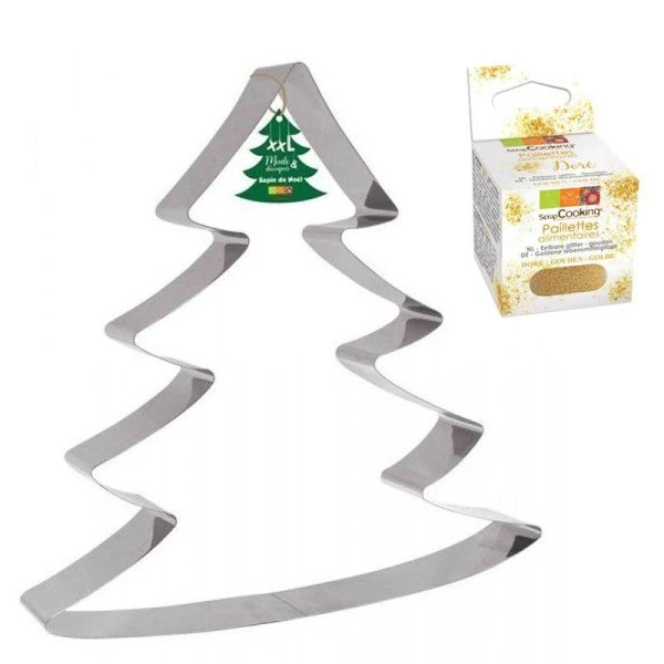 Découpoir à Pâtisserie Inox XXL Sapin + Paillettes Dorées 1 Découpoir à Pâtisserie Inox XXL Sapin + Paillettes Dorées