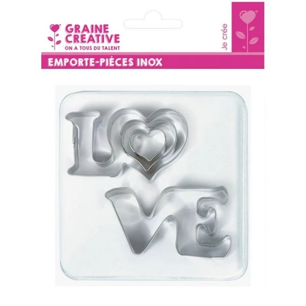 Emportes-pièces Love Et 2 Petits Coeurs, Inox Alimentaire, Diamètre 2,3,6 Cm 2 Emportes-pièces Love Et 2 Petits Coeurs, Inox Alimentaire, Diamètre 2,3,6 Cm – Image 2