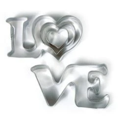Emportes-pièces Love Et 2 Petits Coeurs, Inox Alimentaire, Diamètre 2,3,6 Cm