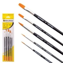 Ensemble De Pinceaux, Manche En Bois, Art, Aquarelle, Artiste, Ensemble, Cheveux Synthétiques, 5 Piè