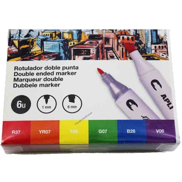Feutre à Double Pointe 6 Couleurs Apli 6U Steet Marker 2 Feutre à Double Pointe 6 Couleurs Apli 6U Steet Marker – Image 2