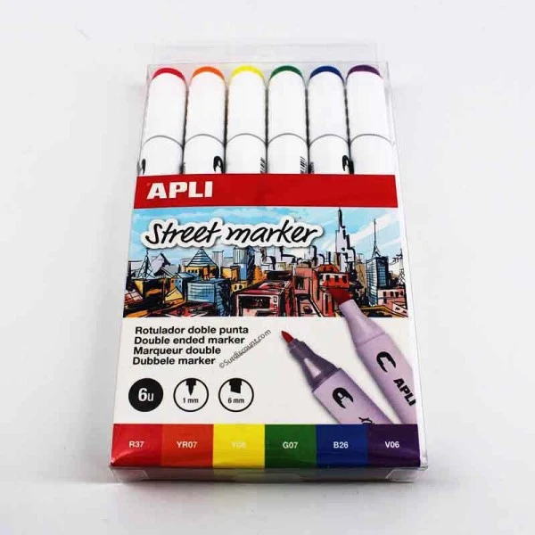 Feutre à Double Pointe 6 Couleurs Apli 6U Steet Marker 1 Feutre à Double Pointe 6 Couleurs Apli 6U Steet Marker