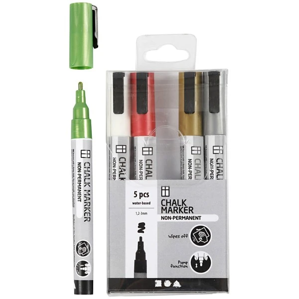 Creativ Company Feutres Craie - Couleurs Métalliques - Pointe Fine - 5 Pcs 1 Creativ Company Feutres Craie - Couleurs Métalliques - Pointe Fine - 5 Pcs