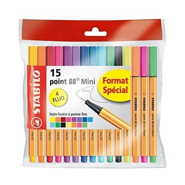 Stabilo Feutres Fins Point 88 Mini - Ecopack De 15 Pièces 1 Stabilo Feutres Fins Point 88 Mini - Ecopack De 15 Pièces
