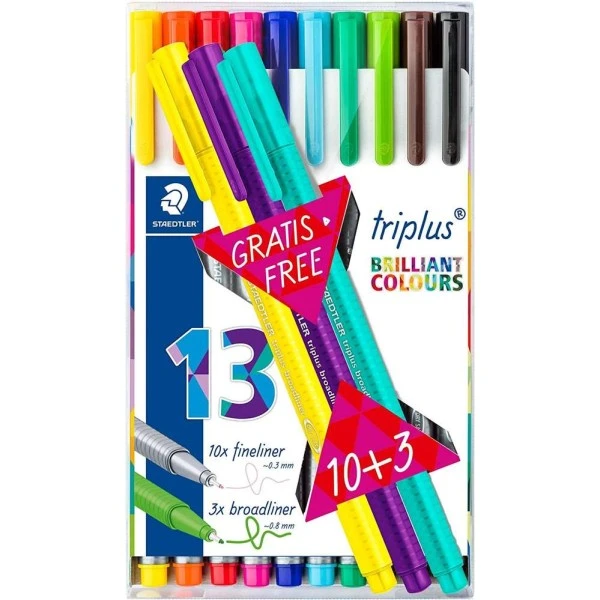 Staedtler Fineliner Triplus "Brillant Colours" - Etui De 10 + 3 GRATUIT 1 Staedtler Fineliner Triplus "Brillant Colours" - Etui De 10 + 3 GRATUIT