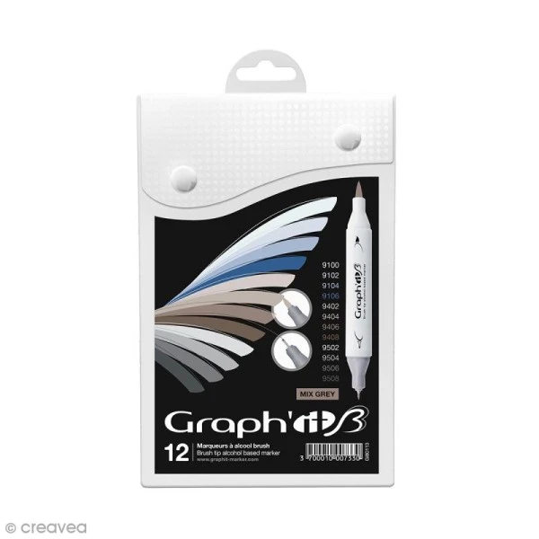 Graph'it Brush & Extra Fine - Mix Greys - 12 Marqueurs 1 Graph'it Brush & Extra Fine - Mix Greys - 12 Marqueurs