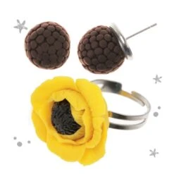 Jaune Coquelicots Jewelry Set Argile De Polymère DIY Kit, Bague Et Boucles D'oreilles, Les Enfants D