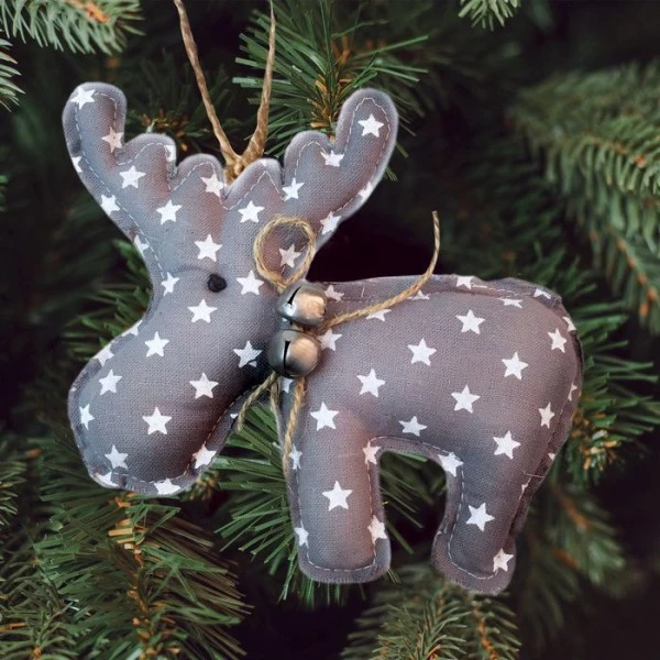 Kit De Bricolage Gris Étoile Cerf W Cloches, Décorations, Perles, Ornement En Tissu D'Arbre De Noël, 2 Kit De Bricolage Gris Étoile Cerf W Cloches, Décorations, Perles, Ornement En Tissu D'Arbre De Noël, – Image 2