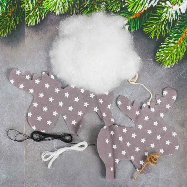 Kit De Bricolage Gris Étoile Cerf W Cloches, Décorations, Perles, Ornement En Tissu D'Arbre De Noël, 5 Kit De Bricolage Gris Étoile Cerf W Cloches, Décorations, Perles, Ornement En Tissu D'Arbre De Noël, – Image 5