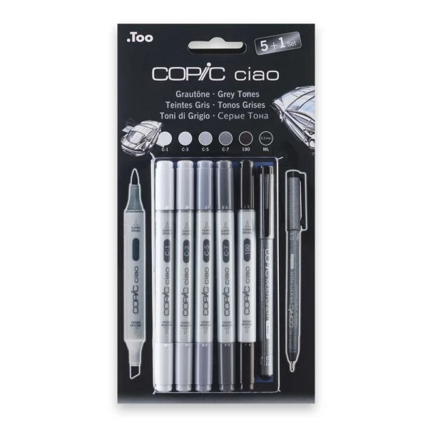 Copic Kit De Marqueurs Ciao 5+1, Couleurs Grises 1 Copic Kit De Marqueurs Ciao 5+1, Couleurs Grises
