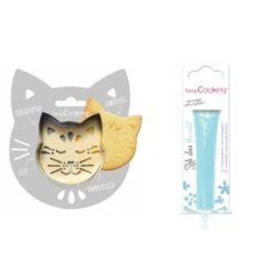 Kit Pour Biscuit En Relief Chat + Stylo Au Chocolat Bleu Pastel