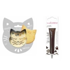 Kit Pour Biscuit En Relief Chat + Stylo Au Chocolat Marron