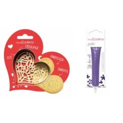 Kit Pour Biscuit En Relief Coeur + Stylo Au Chocolat Violet