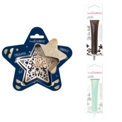 Kit Pour Biscuit En Relief Étoile + 2 Stylos Au Chocolat Marron Et Vert D'eau