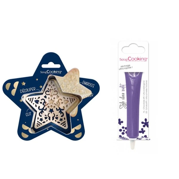 Kit Pour Biscuit En Relief Étoile + Stylo Au Chocolat Violet 1 Kit Pour Biscuit En Relief Étoile + Stylo Au Chocolat Violet