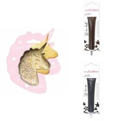 Kit Pour Biscuit En Relief Licorne + 2 Stylos Au Chocolat Marron Et Noir