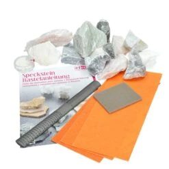 Kit Stéatite Et Outils, 1,5 Kg Pierre Tendre, Lime, Papier Abrasif, Pâte De Polissage