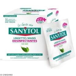 Lingettes Mains Individuelles Désinfectantes Sanytol - Thé Vert - 12 Lingettes