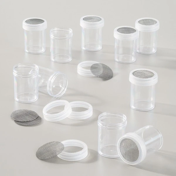 Lot De 10 Flacons Vides Avec Embout Tamis, Saupoudreuses ø 36 Mm Haut 45 Mm, Contenant 25 Ml 1 Lot De 10 Flacons Vides Avec Embout Tamis, Saupoudreuses ø 36 Mm Haut 45 Mm, Contenant 25 Ml