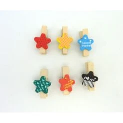 Lot De 6 Mini Pinces À Linge Étoile En Bois 35mm