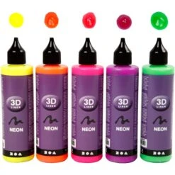 Creativ Company Lot Peinture 3D 100 Ml - Couleurs Fluo - 5 Pots