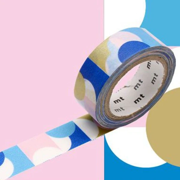 Masking Tape Demi-cercles - Or, Rose Et Bleu - 1,5 Cm X 7 M 1 Masking Tape Demi-cercles - Or, Rose Et Bleu - 1,5 Cm X 7 M