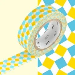 Masking Tape Petits Carrés Jaune Et Bleu - 1,5 Cm X 7 M