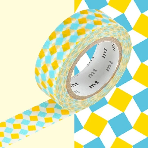 Masking Tape Petits Carrés Jaune Et Bleu - 1,5 Cm X 7 M 1 Masking Tape Petits Carrés Jaune Et Bleu - 1,5 Cm X 7 M