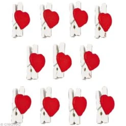Mini Pince à Linge 2,5 Cm Coeur Rouge X 12