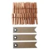 Mini Pinces à Linge Bois 3 Cm Cuivrées + 20 étiquettes Kraft Fanion